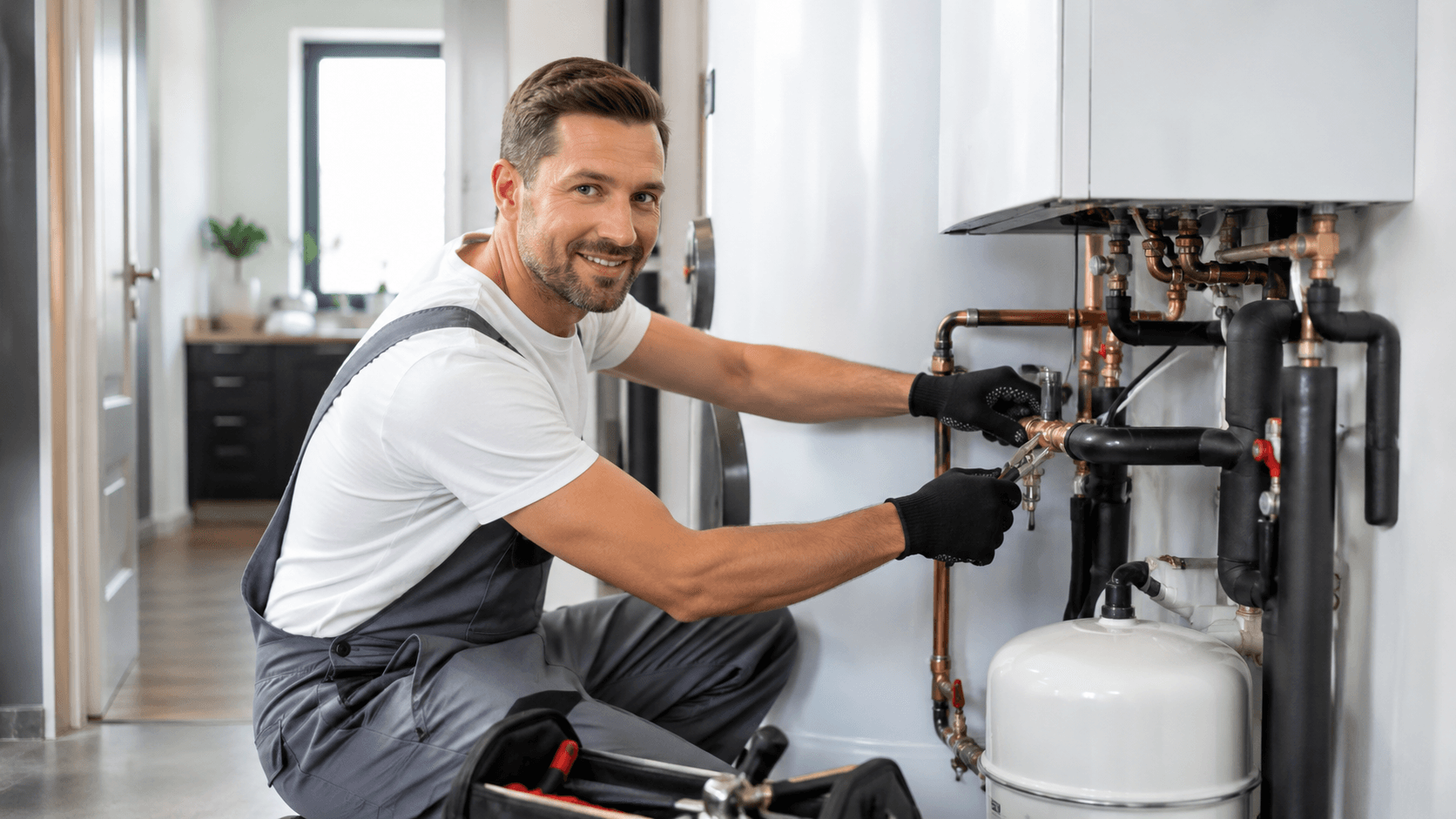 Technicien installant un système de chauffage performant